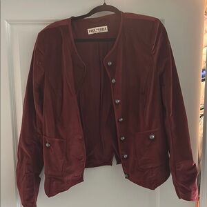 Free People Deep Red Velvet Blazer